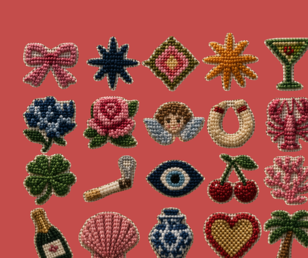 Beaded charm inspirations including a bow, clover, eye, shell, vase, martini glass, and palm tree.