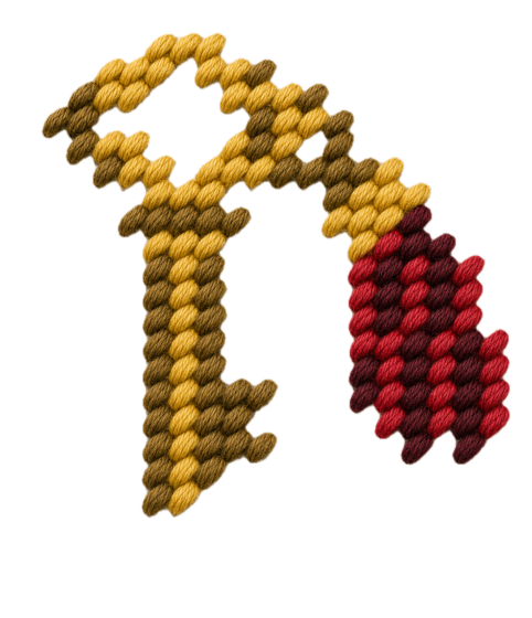 Needlepoint gold key charm